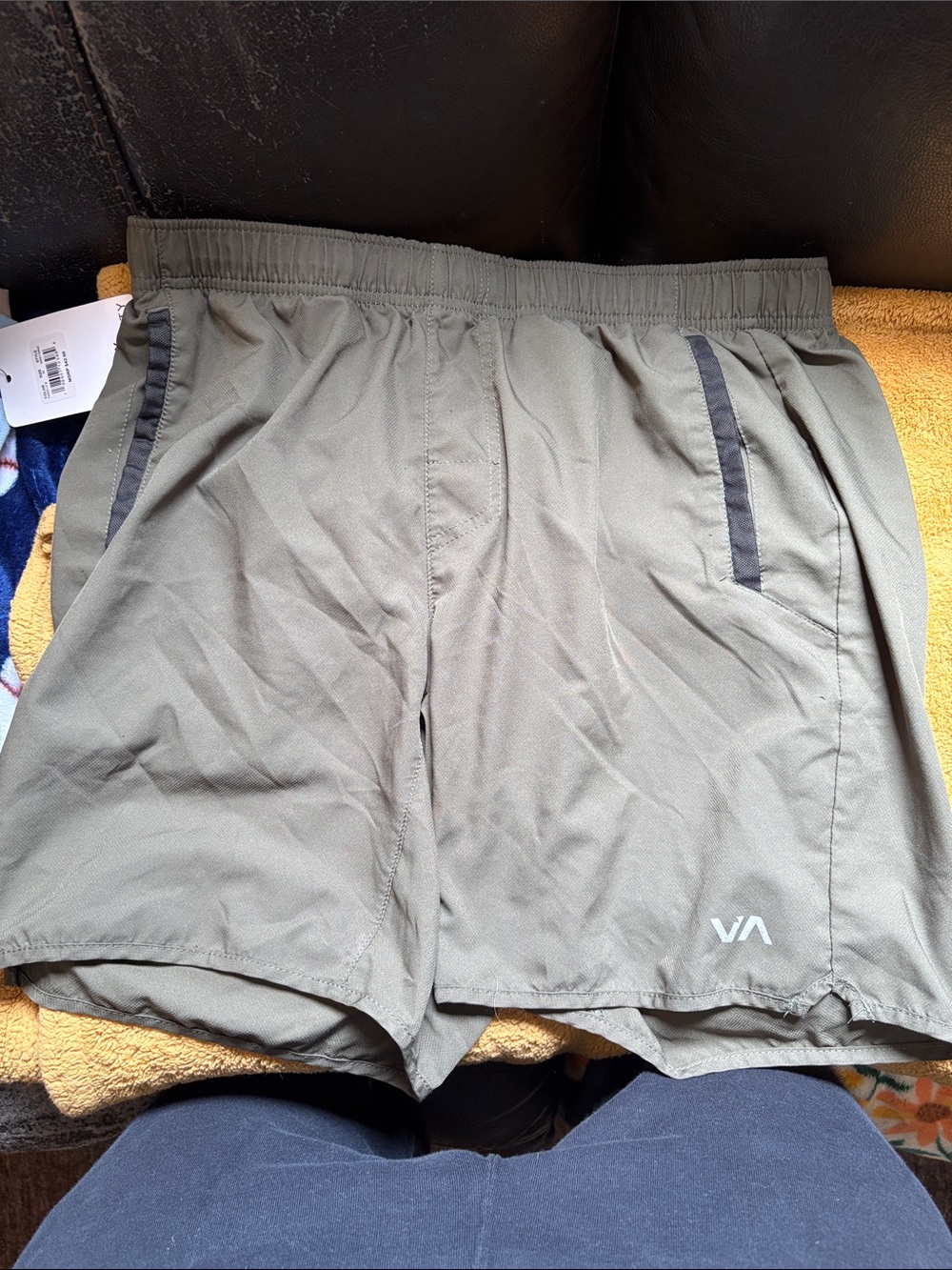 RVCA Olive Green Men's Athletic Shorts with Black Trim
